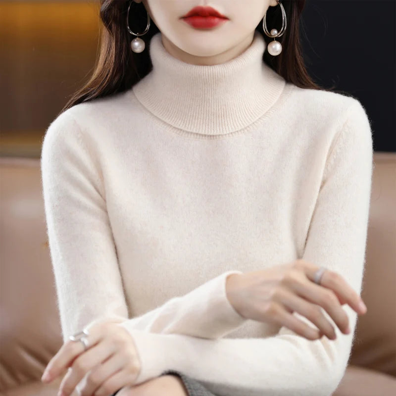 Suéter de Lana Merino 100% – Cuello Alto Elegante