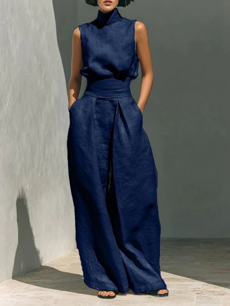 Conjunto de Dos Piezas – Top Calado sin Mangas + Pantalón Palazzo