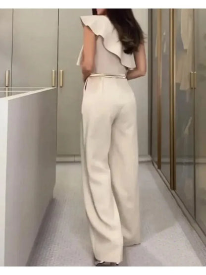 Jumpsuit Elegante de Pierna Ancha con Volantes