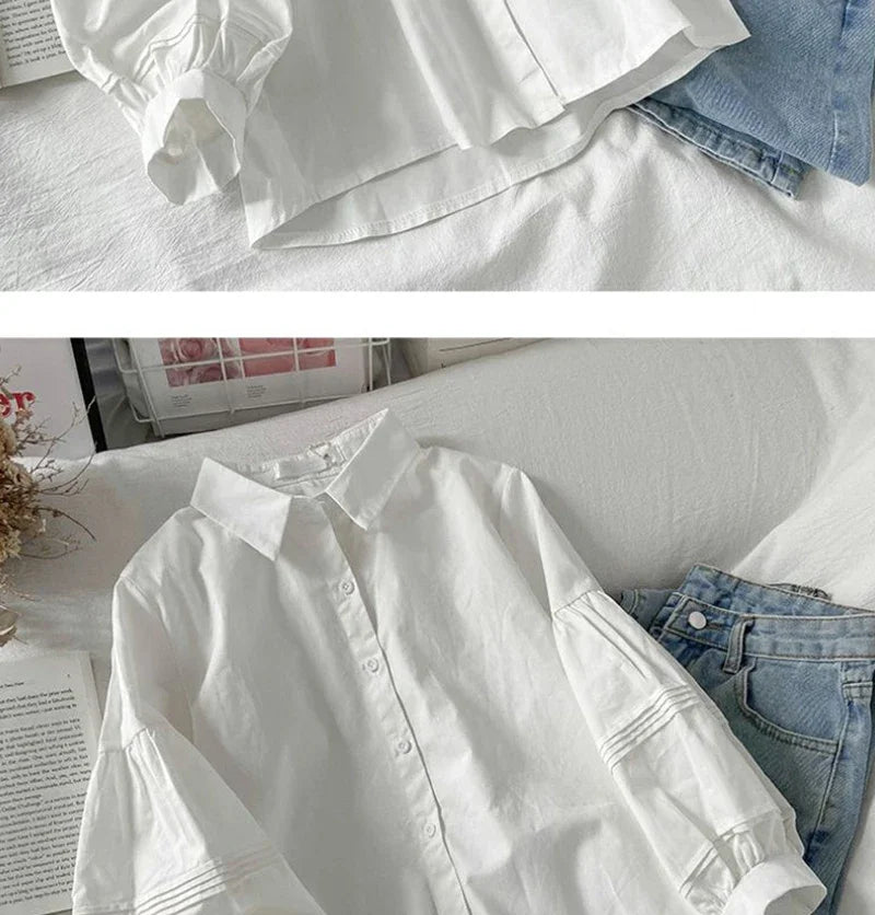 Blusa Blanca con Mangas Abullonada