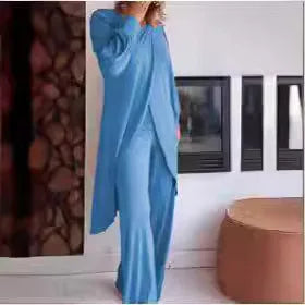 Conjunto Elegante de Dos Piezas – Camiseta Larga + Pantalón Palazzo