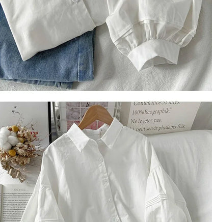 Blusa Blanca con Mangas Abullonada