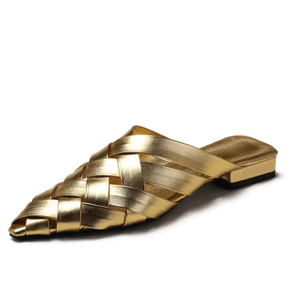 Sandalias Mules Trenzadas de Punta Fina para Mujer