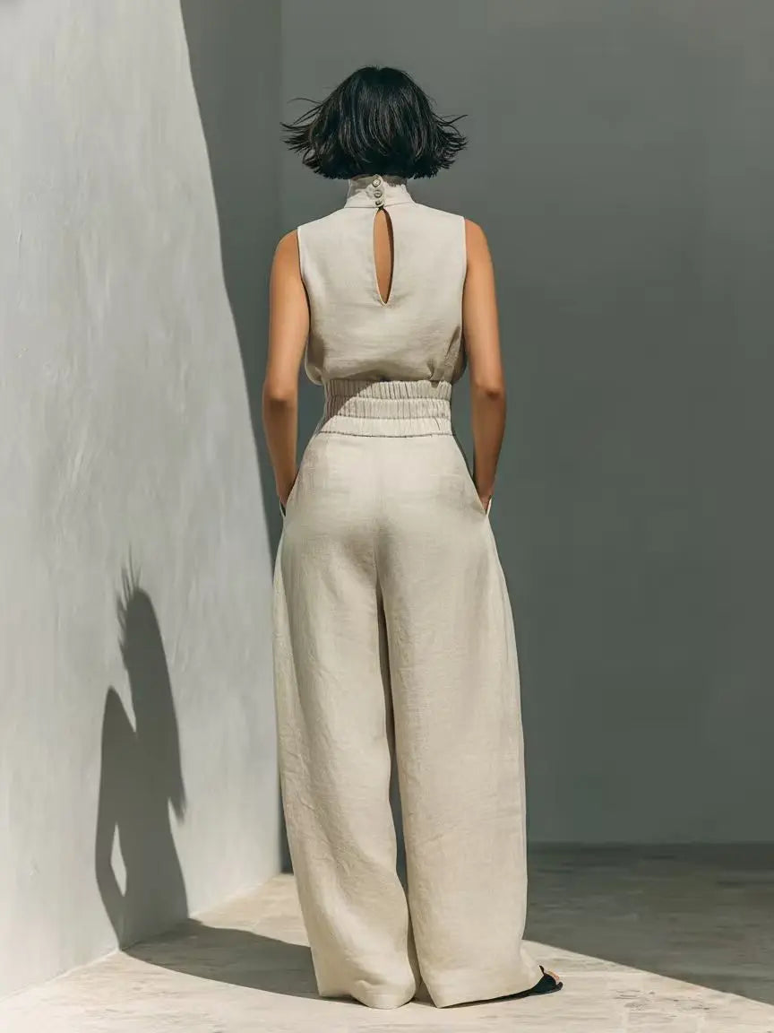 Conjunto de Dos Piezas – Top Calado sin Mangas + Pantalón Palazzo