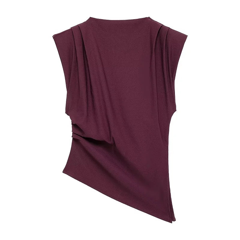 Blusa Asimétrica sin Mangas con Cuello Alto
