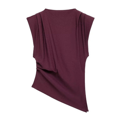Blusa Asimétrica sin Mangas con Cuello Alto