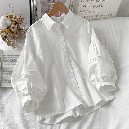 Blusa Blanca con Mangas Abullonada