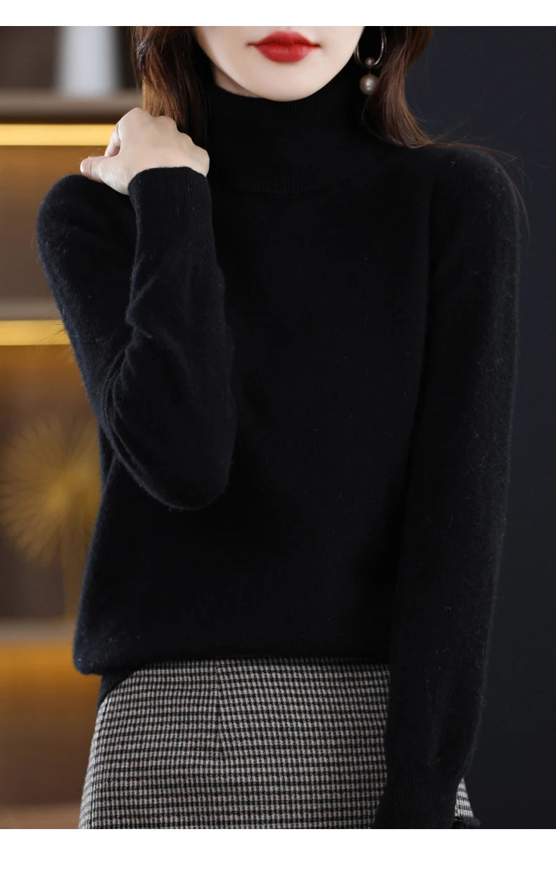 Suéter de Lana Merino 100% – Cuello Alto Elegante