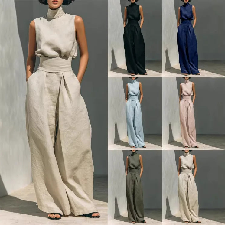 Conjunto de Dos Piezas – Top Calado sin Mangas + Pantalón Palazzo