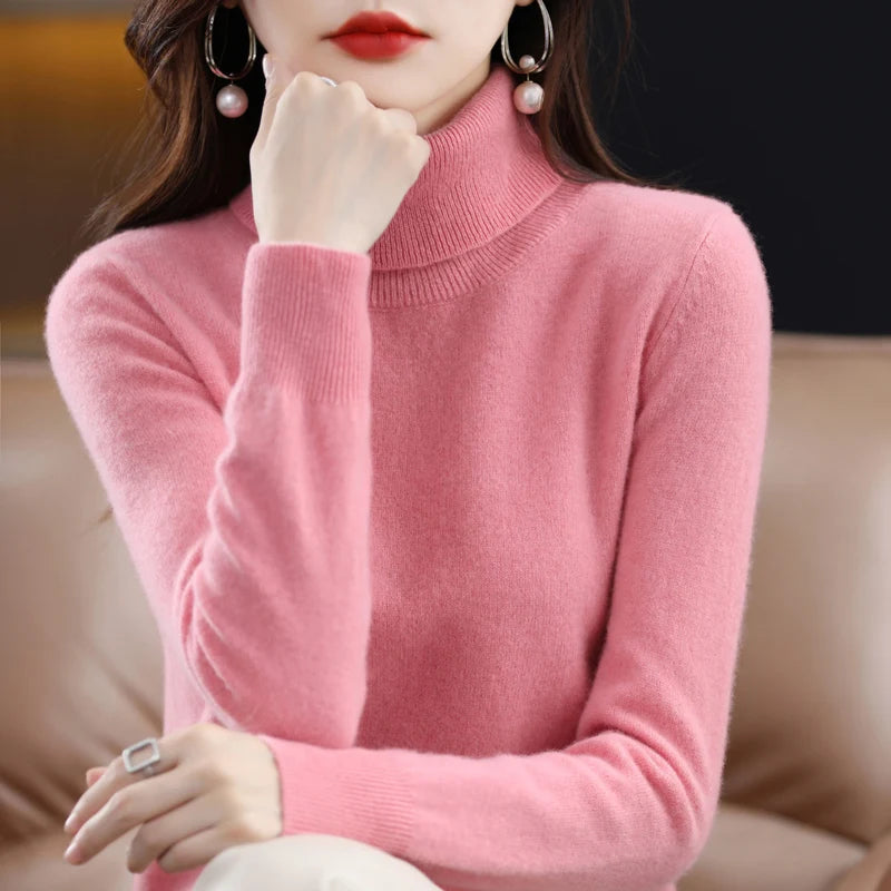 Suéter de Lana Merino 100% – Cuello Alto Elegante
