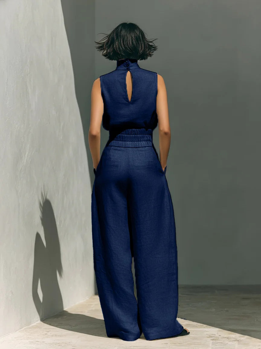 Conjunto de Dos Piezas – Top Calado sin Mangas + Pantalón Palazzo