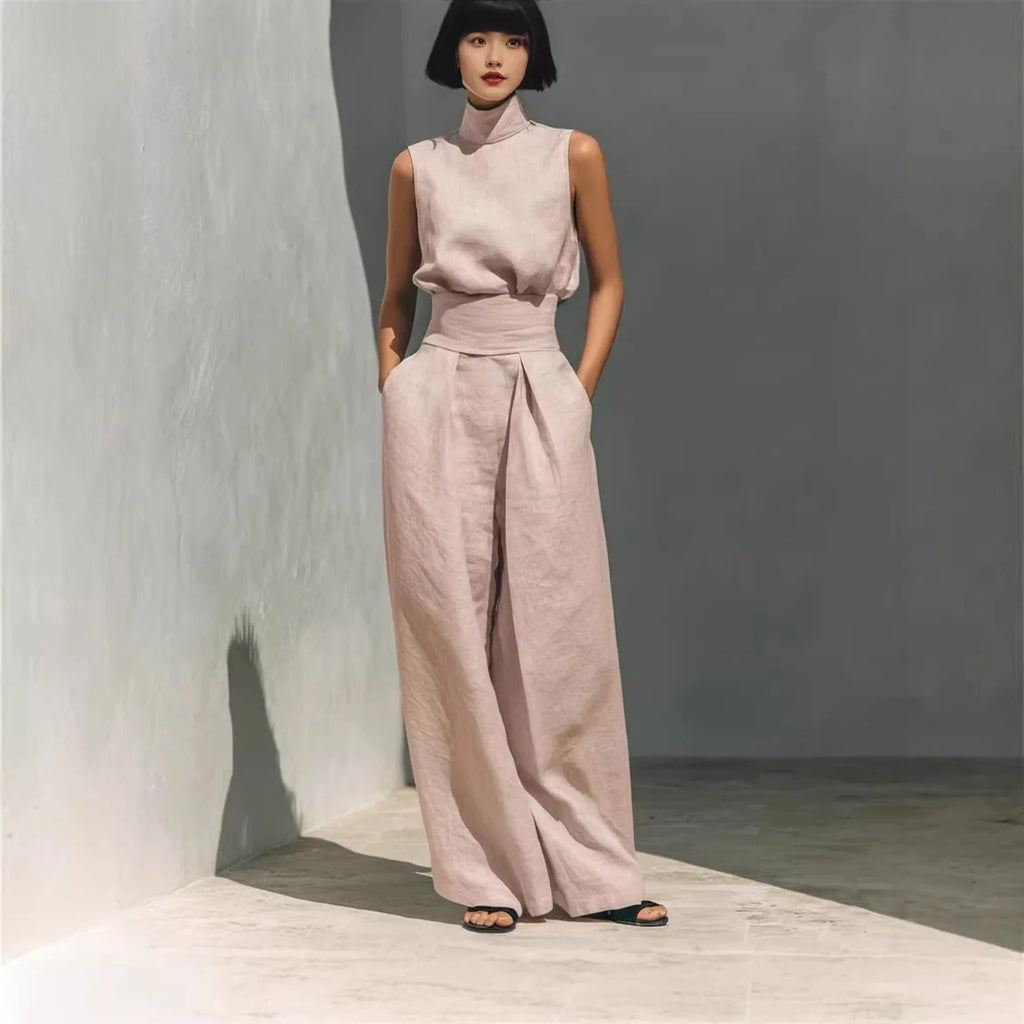 Conjunto de Dos Piezas – Top Calado sin Mangas + Pantalón Palazzo