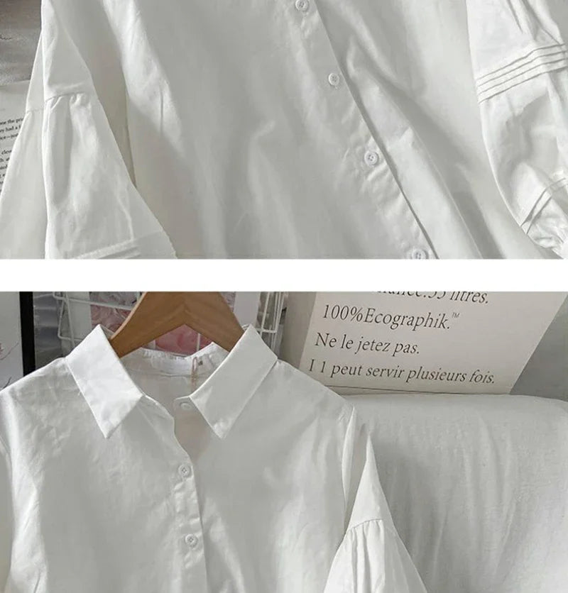 Blusa Blanca con Mangas Abullonada