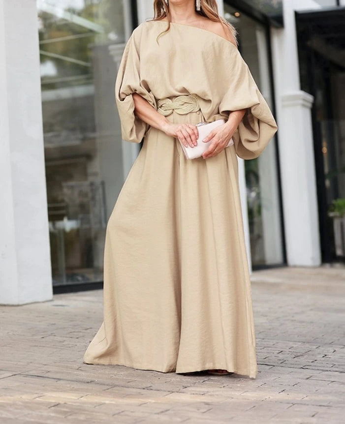 Conjunto Elegante de Dos Piezas – Top Asimétrico + Pantalón Palazzo