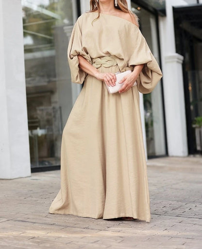 Conjunto Elegante de Dos Piezas – Top Asimétrico + Pantalón Palazzo