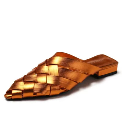 Sandalias Mules Trenzadas de Punta Fina para Mujer