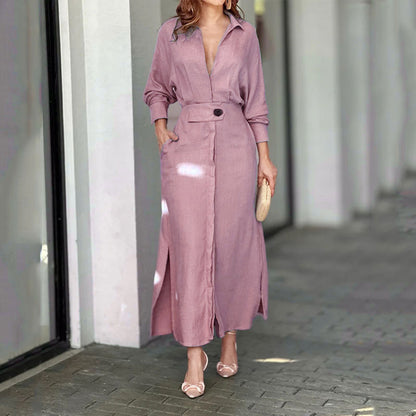 Vestido Camisero Largo con Cuello en V