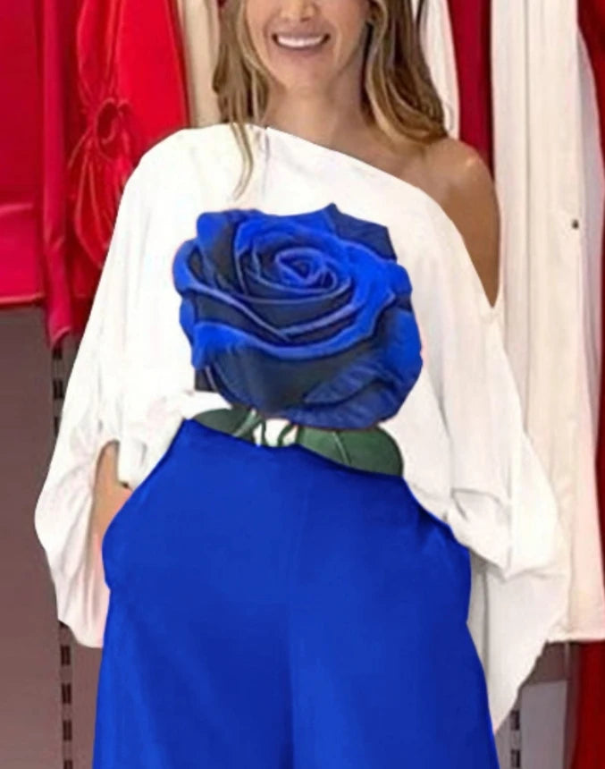 Conjunto Casual Estampado Floral Azul