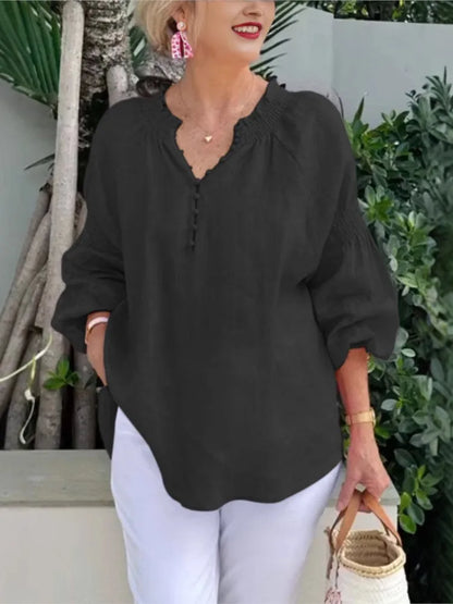 Blusa de Manga Larga con Cuello en V