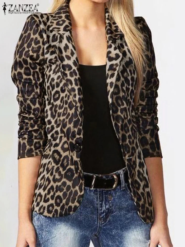 Blazer con Estampado de Leopardo y Solapas Clásicas