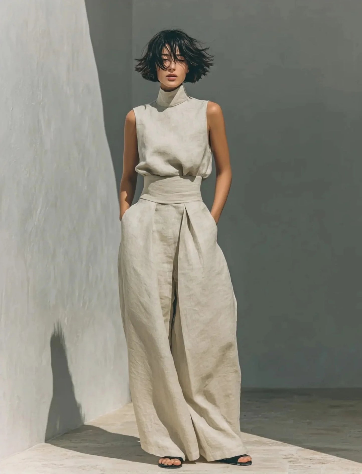 Conjunto de Dos Piezas – Top Calado sin Mangas + Pantalón Palazzo