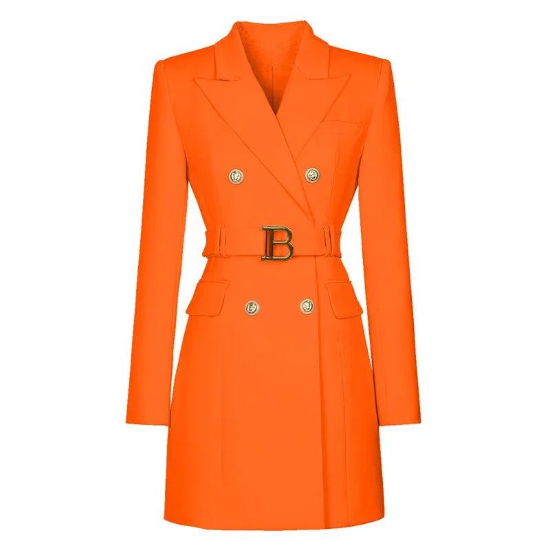 Blazer Vestido con Cinturón y Botones