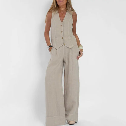 Conjunto de Chaleco y Pantalón de Pierna Ancha