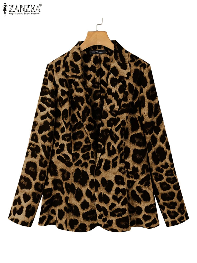 Blazer con Estampado de Leopardo y Solapas Clásicas