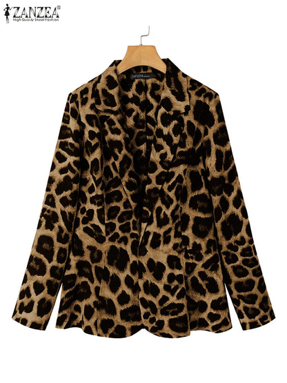 Blazer con Estampado de Leopardo y Solapas Clásicas