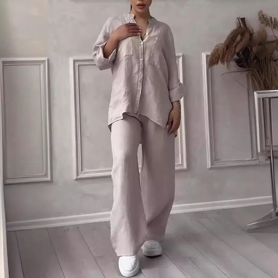 Conjunto de Camisa y Pantalón de Pierna Ancha