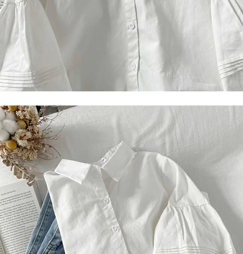 Blusa Blanca con Mangas Abullonada