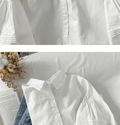 Blusa Blanca con Mangas Abullonada
