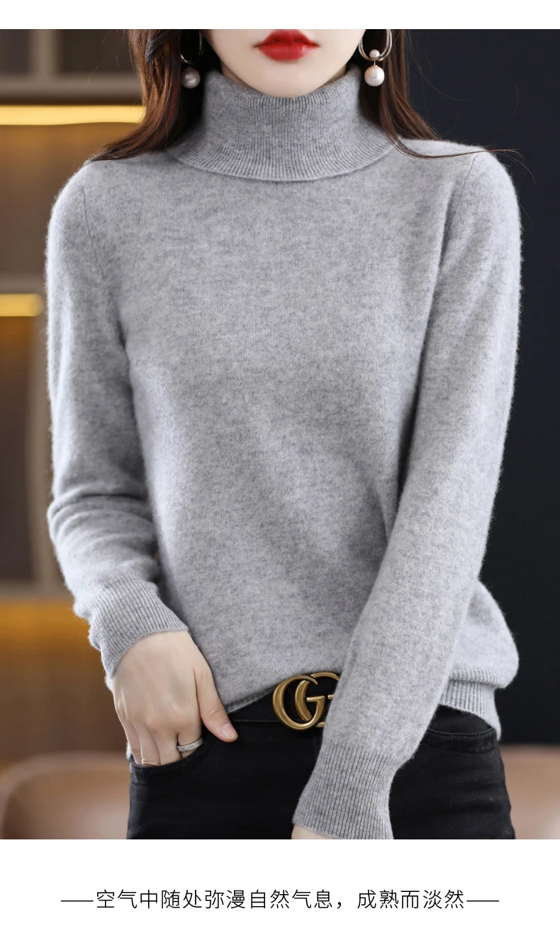 Suéter de Lana Merino 100% – Cuello Alto Elegante