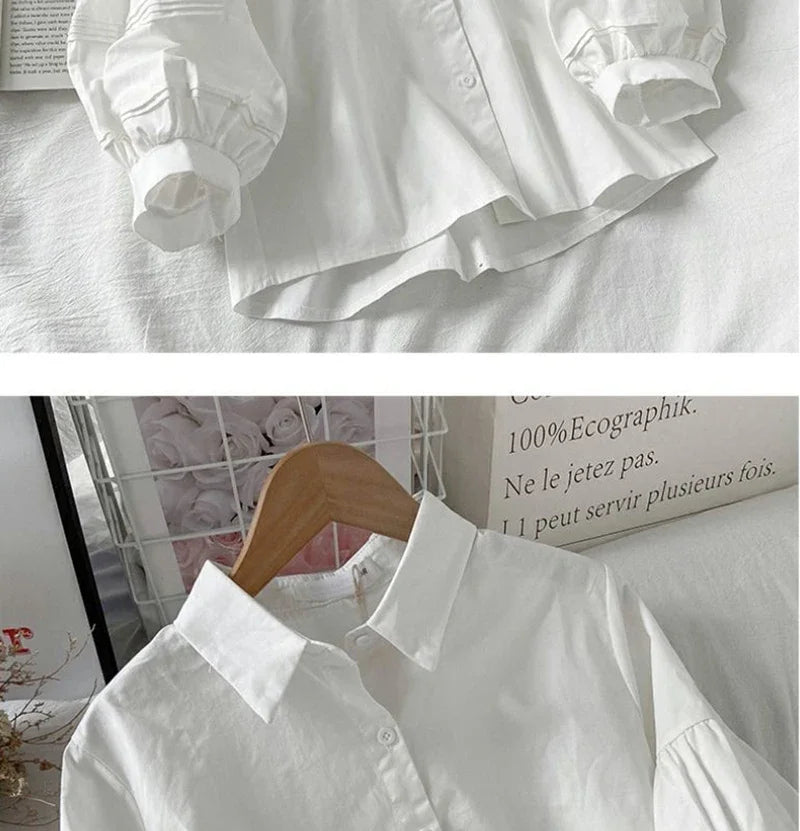 Blusa Blanca con Mangas Abullonada