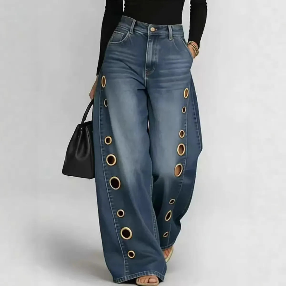 Jeans de Pierna Ancha y Cintura Alta