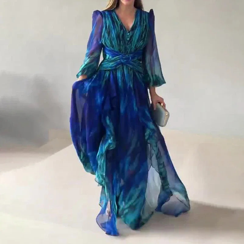 Vestido Largo Cruzado en la Cintura — Estilo Francés Retro
