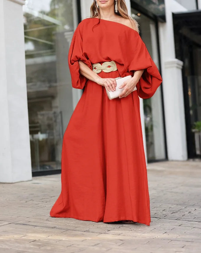 Conjunto Elegante de Dos Piezas – Top Asimétrico + Pantalón Palazzo