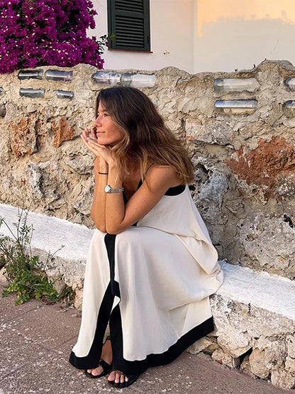Vestido Largo de Satén con Escote Profundo en V