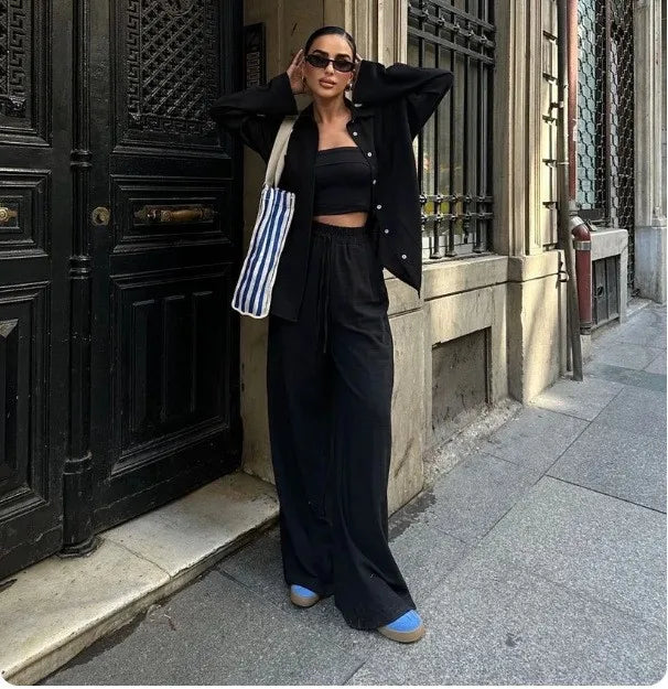 Conjunto de Camisa y Pantalón de Pierna Ancha