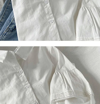 Blusa Blanca con Mangas Abullonada