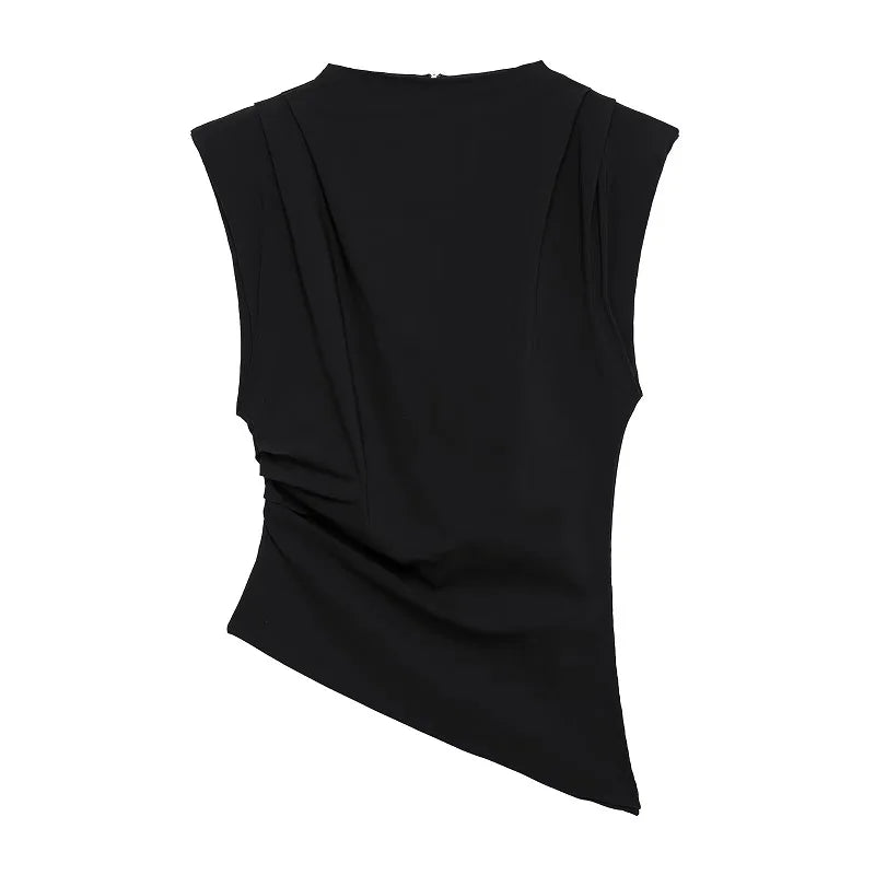 Blusa Asimétrica sin Mangas con Cuello Alto