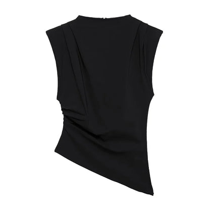 Blusa Asimétrica sin Mangas con Cuello Alto
