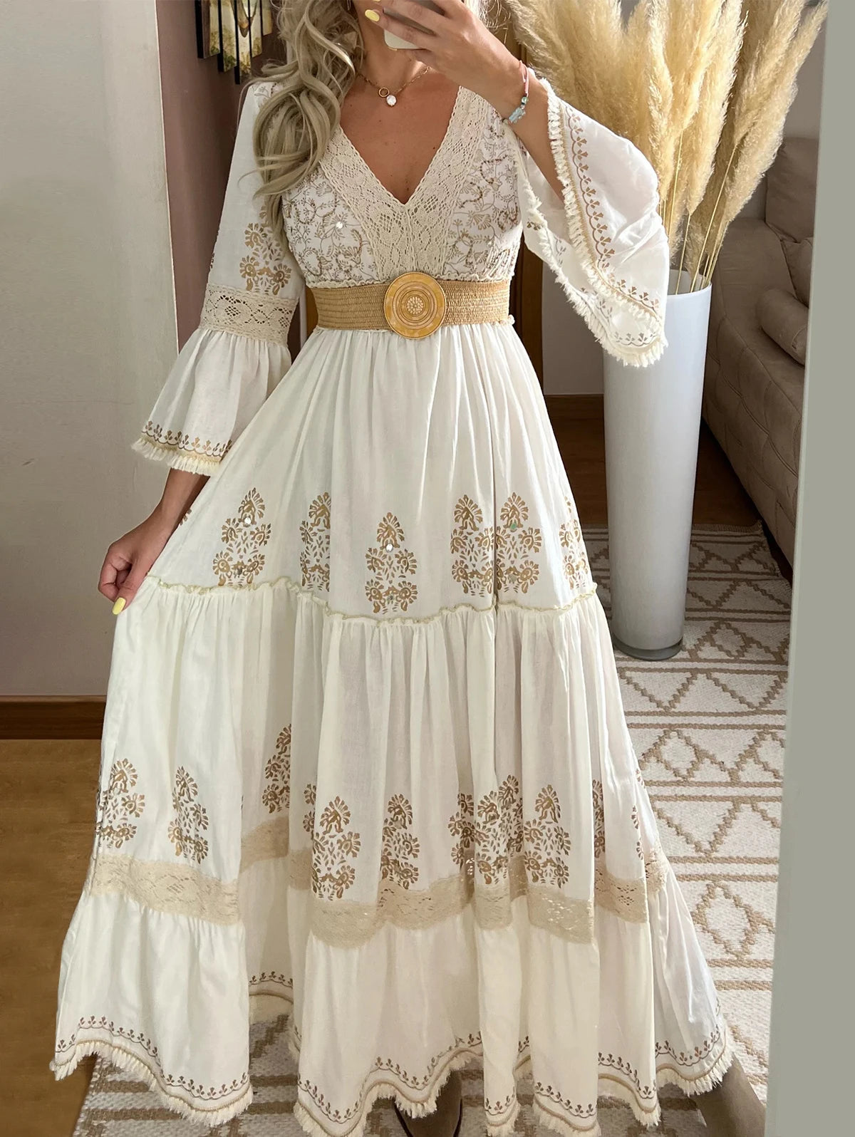 Vestido Elegante de Algodón y Lino