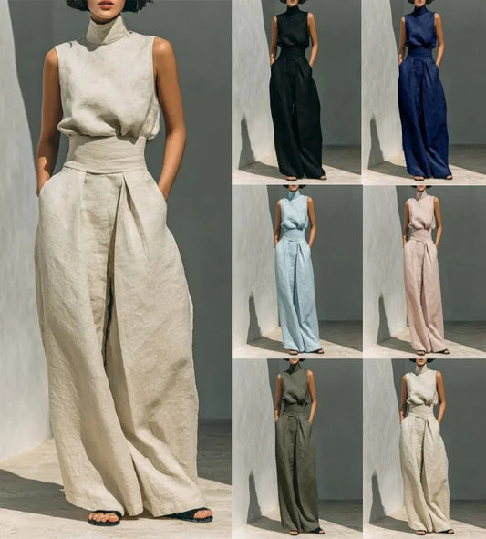 Conjunto de Dos Piezas – Top Calado sin Mangas + Pantalón Palazzo