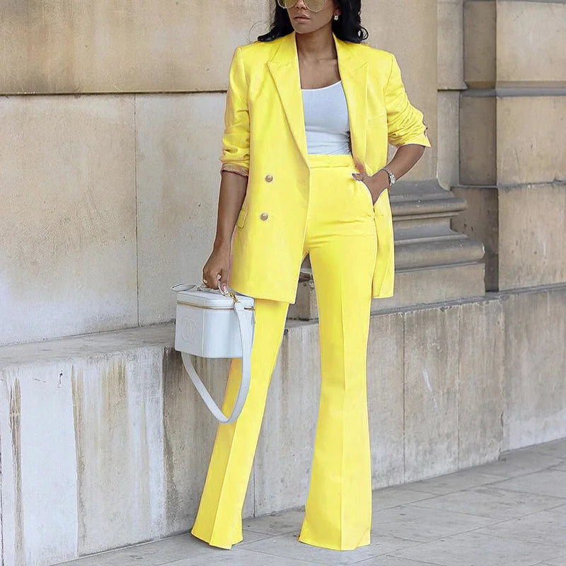 Conjunto de Blazer Cruzado y Pantalón de Pierna Ancha