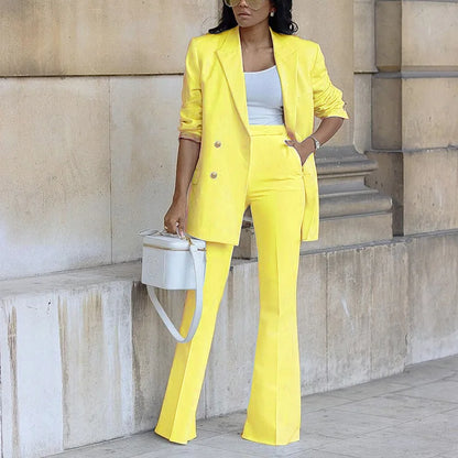 Conjunto de Blazer Cruzado y Pantalón de Pierna Ancha