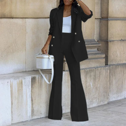 Conjunto de Blazer Cruzado y Pantalón de Pierna Ancha