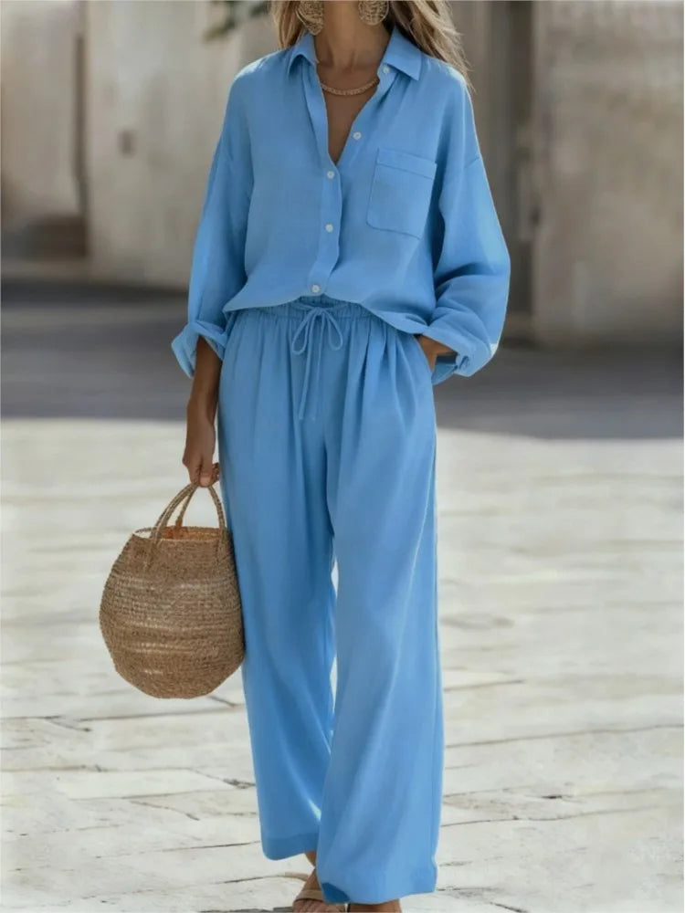 Conjunto de Camisa y Pantalón Largo con Cintura Ajustable