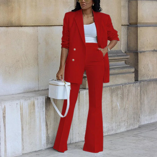 Conjunto de Blazer Cruzado y Pantalón de Pierna Ancha