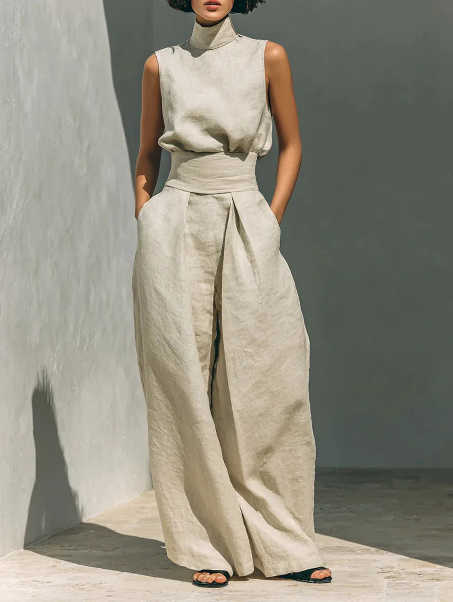 Conjunto de Dos Piezas – Top Calado sin Mangas + Pantalón Palazzo